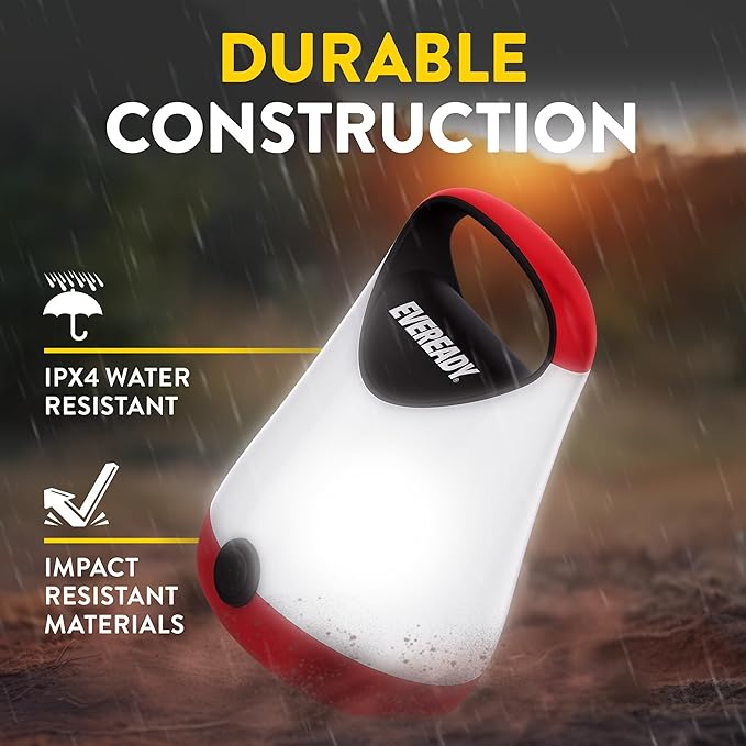 Eveready LED Camping Lantern X-250, Bright Tent Lights, Rugged Water Resistant LED Lanterns, 100 Hour Run-time (Batteries Included), Red and Black