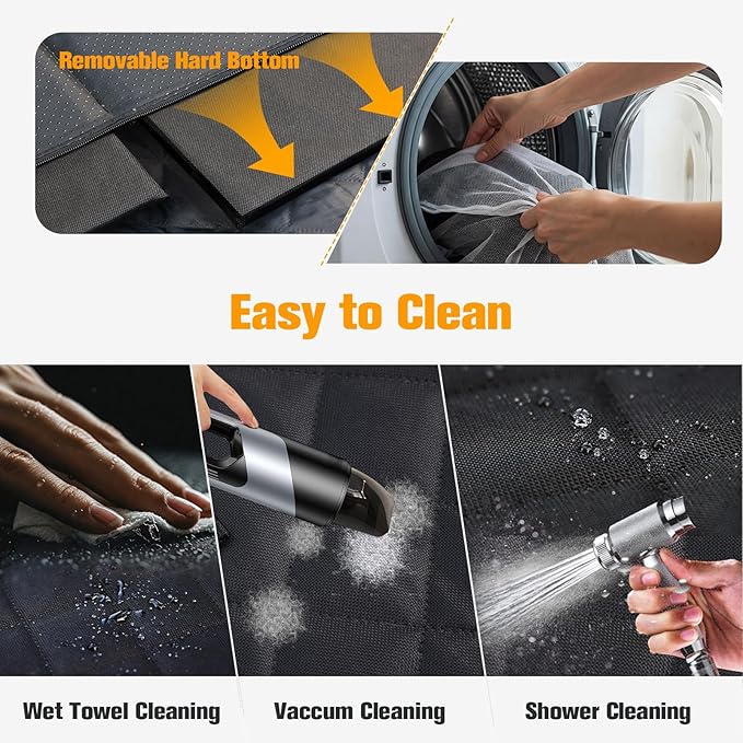 PETICON Back Seat Extender for Dogs, Hard Bottom Dog Car Seat Cover - Supports 400lbs, Rear Seat Pet Cover with Mesh Window, Waterproof Dog Hammock for Car SUV and Trucks