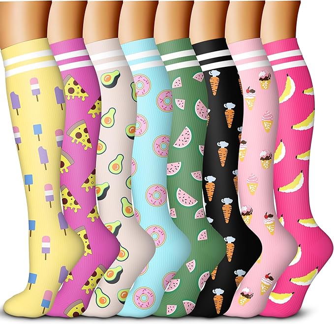 QUXIANG Copper Compression Socks for Women & Men Circulation (8 Pairs) - Best for Running Athletic Cycling - 15-20 mmHg