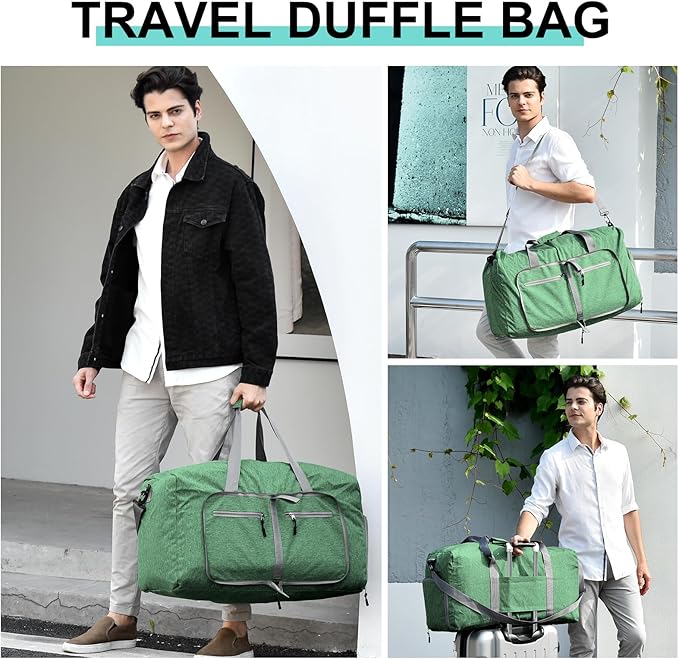 Dimayar 115L Travel Duffle Bag for Men Women - Foldable Duffel Bag with Shoes Compartment - Overnight Bags Waterproof & Tear Resistant(Forest Green)