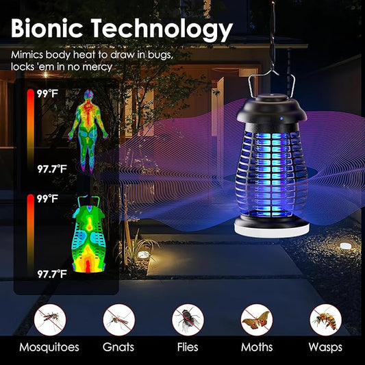 Bug Zapper Outdoor & Indoor, Mosquito Repellent Outdoor Patio, Portable & Rechargeable Fly Trap, IP67 Waterproof, Mosquito Repellent for Patio,Lawn & Garden, Camping, Kitchen, Home