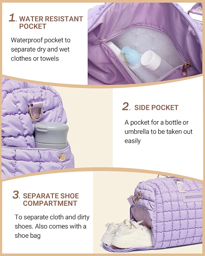 Duffle Bag for Travel, Weekender Bag with Shoe Compartment, Carry On Overnight Bag for Women with Toiletry Bag, Gym Bag with Wet Pocket, Hospital Bags for Labor and Delivery Beige