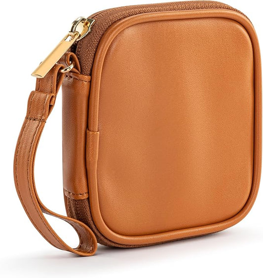 DEMDACO Electronic Accessories Tech Pouch Carry Case Travel Organizer for Cables Chargers and Headphones 4 x 4 Inch Saddle Brown