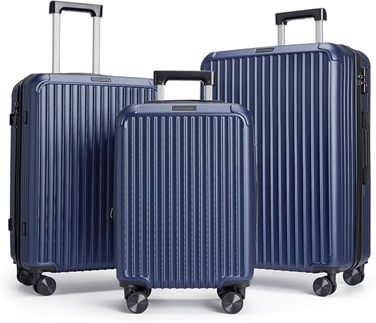 LIGHT FLIGHT Luggage Sets, Durable Hard Shell 3 Piece Set Suitcase with Spinner Wheels, Hardside Lightweight Luggage set with TSA Lock, Large Travel Luggage Set (20" 24" 28"), Navy Blue