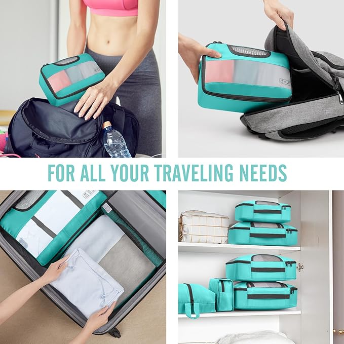 Veken 8 Set Packing Cubes for Travel Essentials, Suitcase Organizer Bags in 4 Sizes, Carry-On Luggage Accessories with Large Laundry & Hanging Toiletry Bag, Must-Have for Airplane, Road Trip & Camping