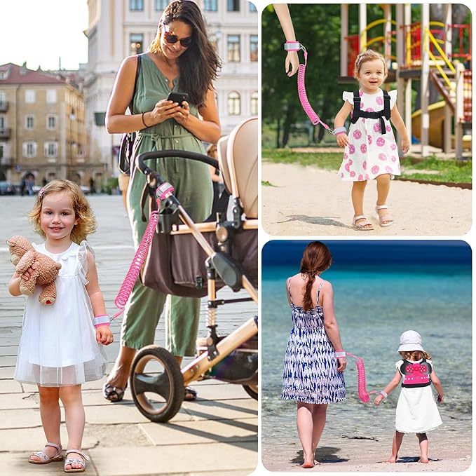 Accmor Toddler Harness Leash, Cute Kids Leash + Anti Lost Wrist Link, 3 in1 Adorable Baby Leash Child Walking Harness Wristband Assistant Strap Mini Belt Protector for Girls to Outdoor Travel