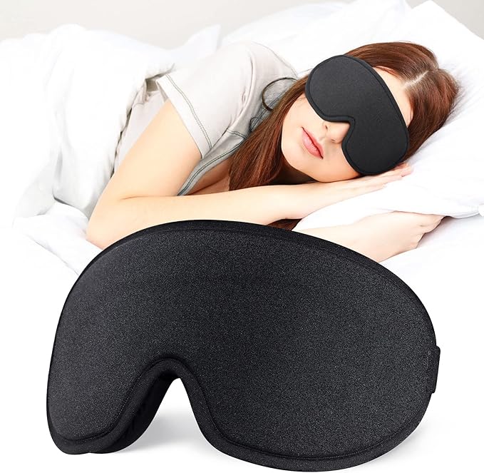 Eye Mask for Sleeping, 3D Contoured Cup Sleep Mask for Men Women, Soft Breathable Blackout Blindfold, Travel Eye Cover, Night Sleeping Mask with Adjustable Buckle for Side Sleeper (Black, 1 Pack)