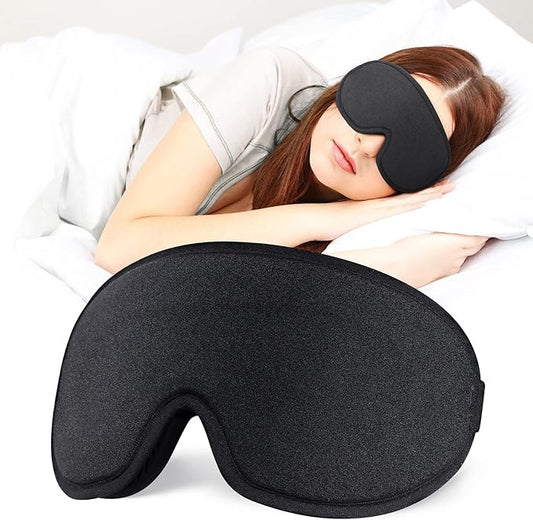 Eye Mask for Sleeping, 3D Contoured Cup Sleep Mask for Men Women, Soft Breathable Blackout Blindfold, Travel Eye Cover, Night Sleeping Mask with Adjustable Buckle for Side Sleeper (Black, 1 Pack)