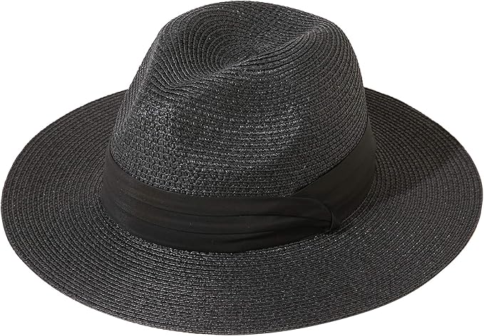 Lanzom Women Wide Brim Straw Panama Roll up Hat Fedora Beach Sun Hat UPF50+