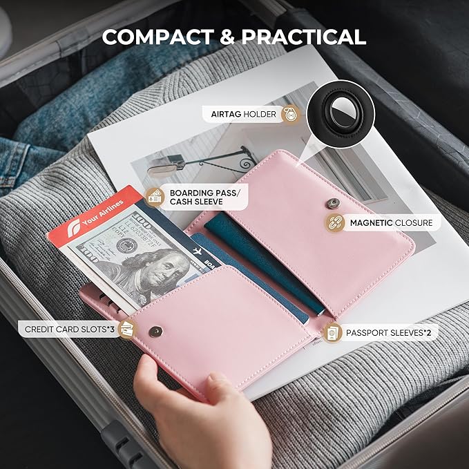 VULKIT Passport Holder with Airtag Slot, Premium Nappa Leather, RFID Blocking Airtag Passport Wallet