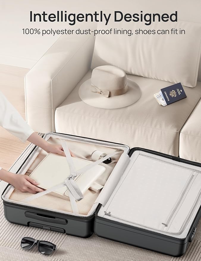 NINETYGO Carry On Luggage 22x14x9 Airline Approved, 20 Inch Luggage with Smooth Spinner Wheels, Expandable, Hard Shell PC Suitcase, Lightweight Travel Luggage, TSA Approved (Black, Rhine Max1.0)