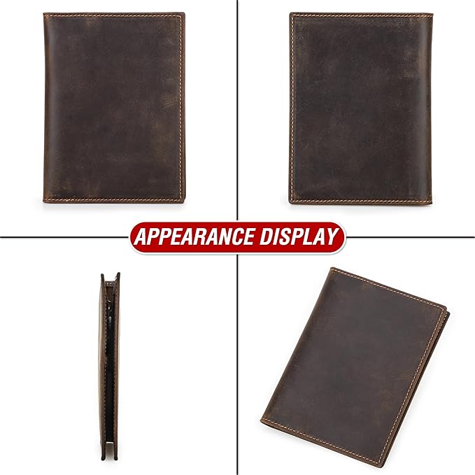 Top Grain Leather Single Travel Passport Wallet Embossing Badge for Unisex, Folio Design for Passport & Multi Cards, RFID Blocking for Passport/Cards/Checks/Bills/AirTag, Coffee Default, CA