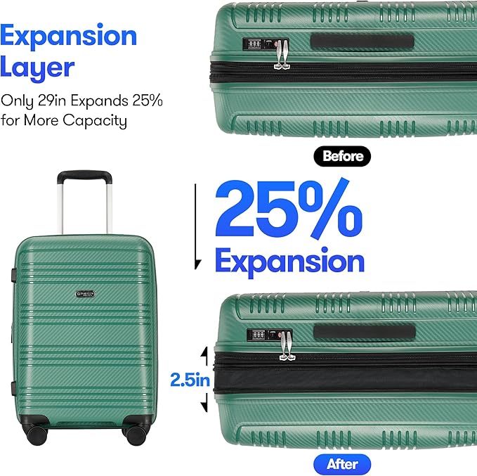 GinzaTravel 29 Inch Large Checked Luggage Expandable Hard Shell Suitcase with Spinner Wheels TSA Lock for Travel, 29inch, Green