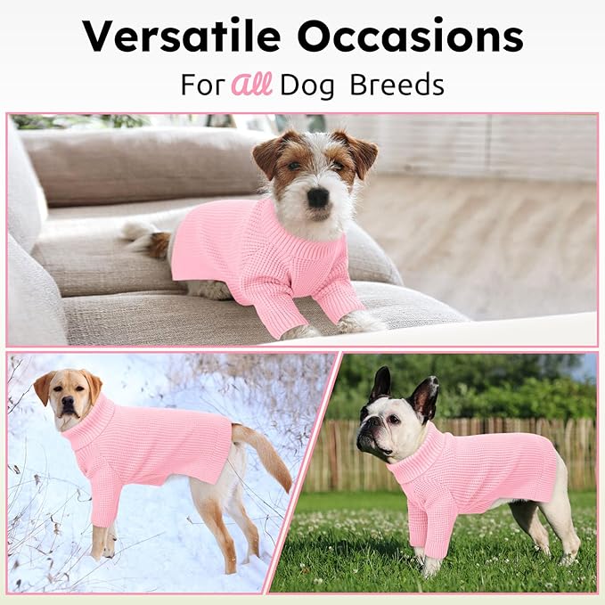 Queenmore Dog Sweaters for Medium Dogs Girl, Dog Sweater with Long Sleeve, Waffle Knit Doggie Kintsweaters, Cat Christmas Sweaters, Pink M