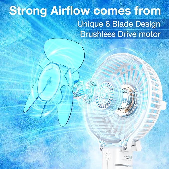 VersionTECH. Portable Handheld Fan, Powerful+Durable+4000mAh+180° Foldable, Mini Table Fans with USB Rechargeable Battery Operated Cooling Accessories for Personal Use, Travel, Office White