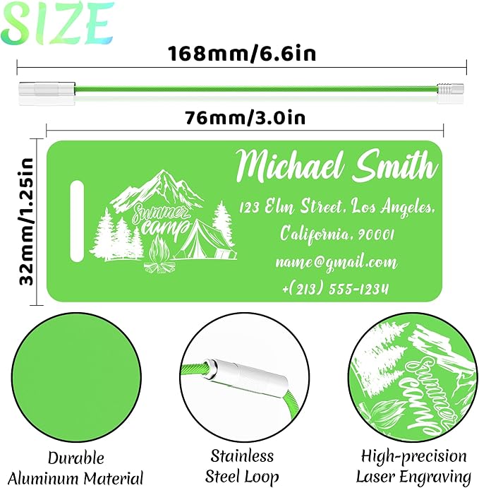 4 PCS Personalized Luggage Tags for Suitcase, Custom Engraved Aluminum Luggage Tags with Your Personalized Text Logo, Metal Name Tags with Steel Loop for Bag, Suitcase, Backpack (Green, Small)