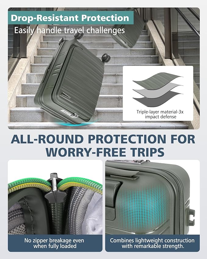 RAINSMORE Expandable Carry on Luggage 20 Inch, Airline Approved Carry on Suitcase with Front Pocket&Laptop Compartment, Hardshell Rolling Travel Luggage with Spinner Wheels,Sage Green