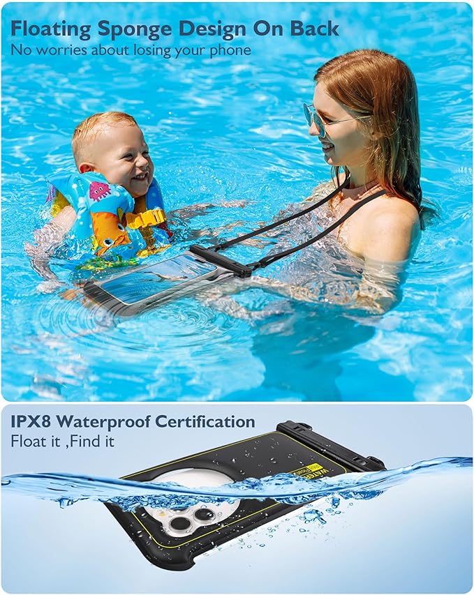 Waterproof Phone Pouch Floating- [3D Clear Soft Edges ] IP68 Waterproof Phone Case - iPhone 16/15/14/13 Pro Max Samsung 24/23/22 Ultra Google Up 7.5" - Detachable Lanyard - Front Clear + Back Bear