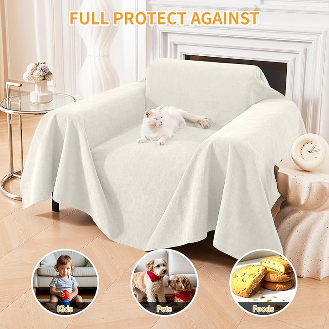Deep Dream Cat-Scratch Resistant Armchair Couch Cover, Waterproof Sofa Cover for Dogs, Pet Friendly Couch Protectors Anti Slip Thickened Slipcovers for Dogs Pets, 71" x 91", Beige