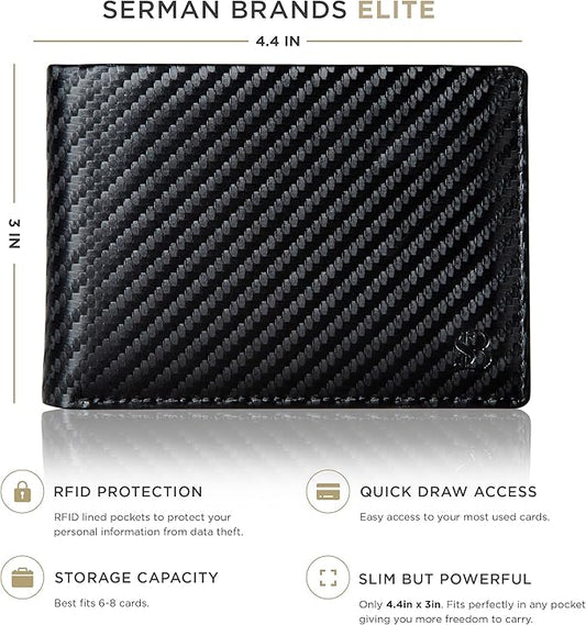 SERMAN BRANDS Mens Slim Bifold Wallet RFID Blocking Minimalist Front Pocket Wallets for Men - Thin & Stylish