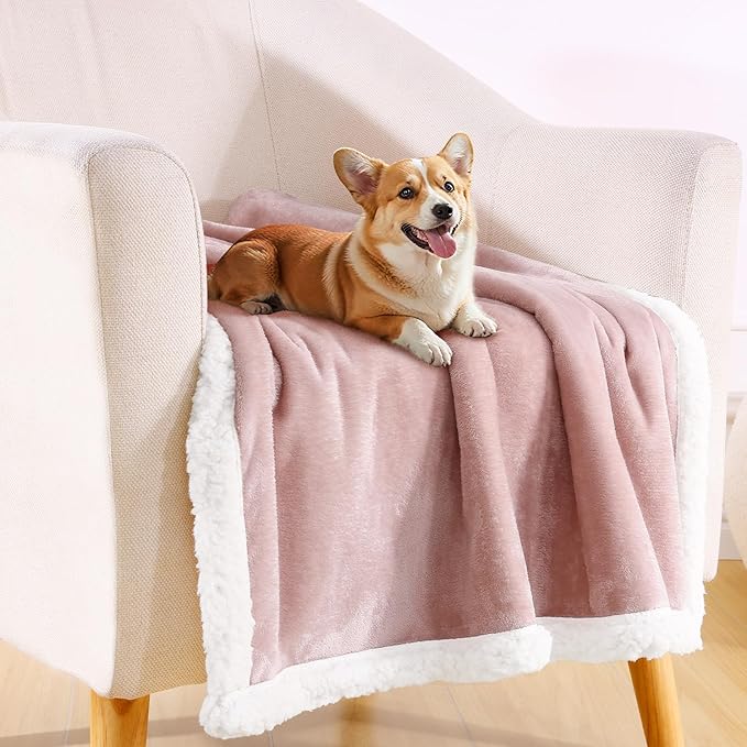 Smiry Waterproof Blanket Throw for Large Dogs, Soft Reversible Dog Blanket for Sofa Couch Bed, Washable Leakproof Sherpa Fleece Furniture Couch Protector(60"x80", Pink/White)