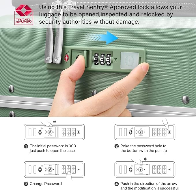 Hanke 20 Inch Carry On Luggage with Cup Holder and Charge,Top Opening Hard Shell Suitcases with Wheels and Dividers,Aluminum Frame Trunk Luggage Small Suitcase with Lock for Travel,Forest Green