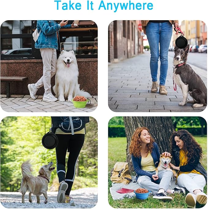 PetBonus 2-Pack Large Silicone Collapsible Dog Bowls, 34oz/1000ml BPA Free Portable Foldable Travel Bowl for Pet Cat, Food Water Feeding Dish for Camping with 2 Carabiners (Army Green, Navy Blue)