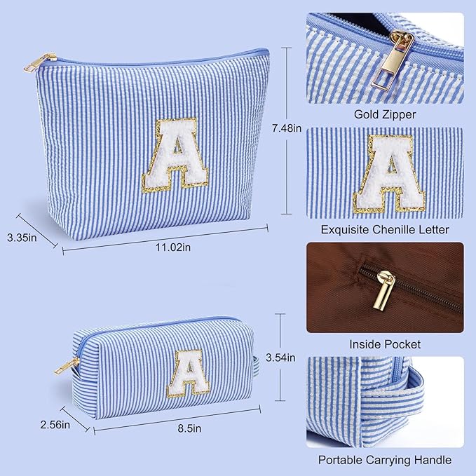 YOOLIFE Birthday Gifts for Women - Monogram Personalized Makeup Bag Cosmetic Bag Travel Toiletry Bag Gifts for Women Her Mom Bridesmaid Bride Wife Friend Sister Teacher Grandma Blue Initial B