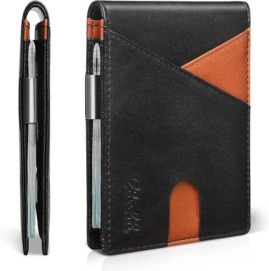 Zitahli Wallet for Men - with Money Clip Slim Leather Slots Credit Card Holder RFID Blocking Bifold Minimalist Wallets with Gift Box