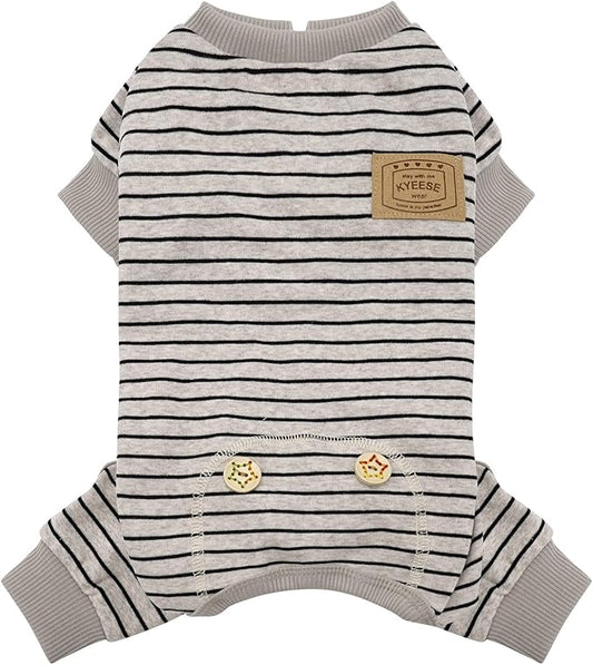 KYEESE Dog Pajamas Stretchable 4 Legs Doggie Jammies Striped Dog PJS Jumpsuit Lightweight Onesie Puppy Pajamas Soft Breathable Cozy Pet Outfit PJS Comfortable Sleepwear,Ivory Brown Striped, X-Small