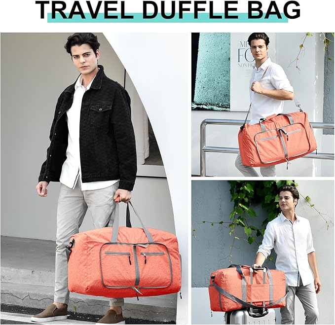 Dimayar 115L Travel Duffle Bag for Men Women - Foldable Duffel Bag with Shoes Compartment - Overnight Bags Waterproof & Tear Resistant(Orange)