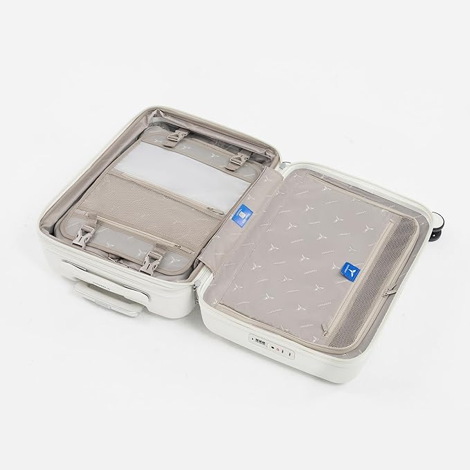 Tesport 22in Hard Shell Carry-On Luggage with Spinner Wheels, Lightweight PC Expandable Carry-On Suitcase with TSA Lock, Built-in Cup Holder, White