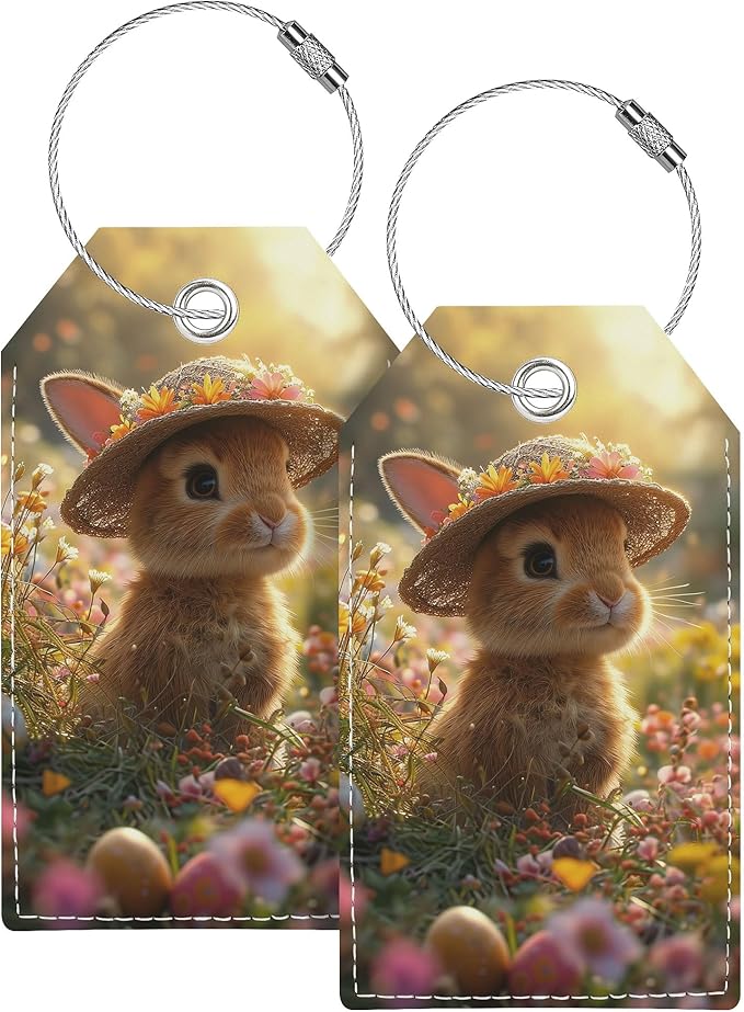 Luggage Tag, Personalized Luggage Tags for Suitcases Cute Bag Tags for Backpacks Handbag School Instrument with Name ID Label Travel Essentials, Unique Fun Baggage Tags 2 Pack, Rabbit