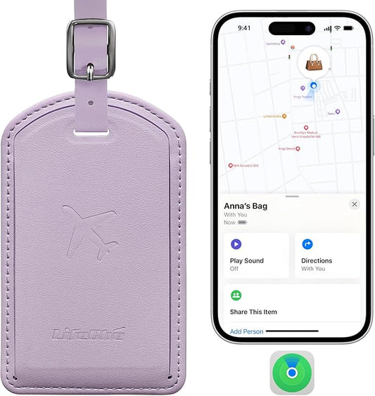 Luggage Tags Built-in Anti-Loss Tracker, Luxury Leather Luggage Tags for Suitcase, Travel Bags, Backpacks, Travel Organizer for Lost Baggage Prevention (Taro Purple)