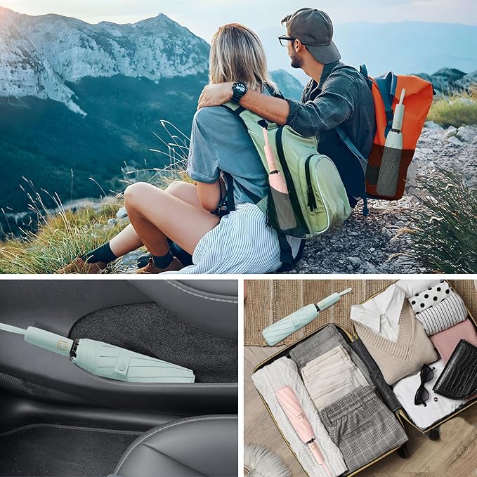 2-Pack Windproof, Waterproof, UV-Blocking Portable Travel Umbrella, Compact Sun & Rain Folding Umbrella, Double Rib Structure, Large Auto Open and Close Car Umbrella