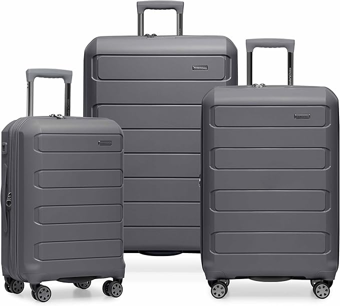 Traveler's Choice Pagosa Indestructible Hardshell Expandable Spinner Luggage, Gray, 3-Piece Set (22/26/30)