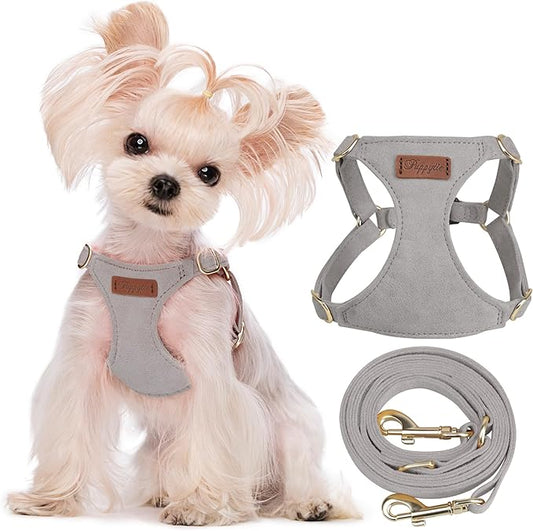 Puppytie No Pull XXS Puppy Harness with Multifunction Dog Leash,Soft Adjustable No Choke Escape Proof Pet Harness Vest,Silver Grey,XXS
