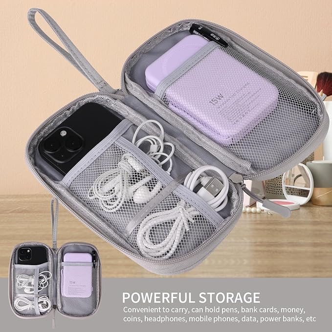 Universal Cable Organizer - Electronics Accessories Bag for Charger, Phone, Memory Card, Travel Gadget Bag (Grey)
