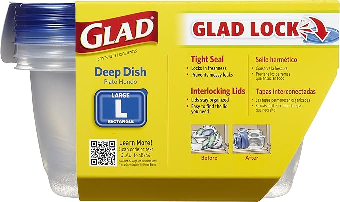 Glad Food Storage Containers, Deep Dish, 64 Ounce, 3 Count