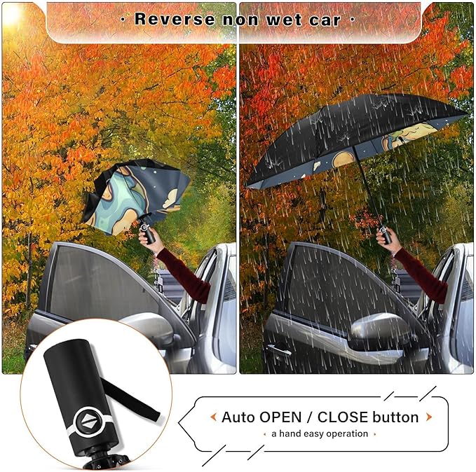 panksolu Folding Umbrella Earth Compact Travel Umbrella Automatic Portable Lightweight Windproof Umbrellas for Sun Rain UV Protection Large Portable Umbrellas