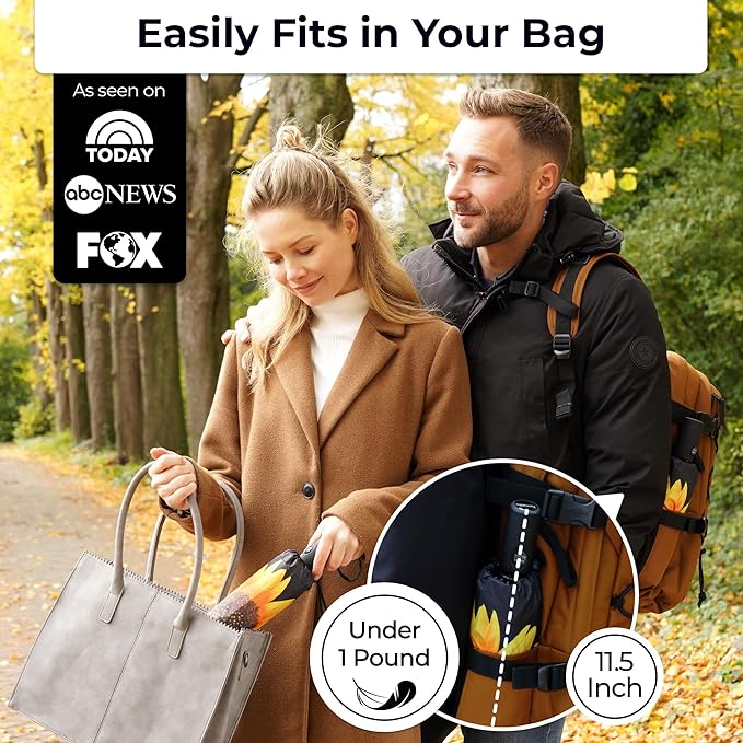 TUMELLA Strongest Windproof Travel Umbrella (Compact, Superior & Beautiful), Small Strong but Light Portable and Automatic Folding Rain Umbrella, Durable Premium Grip, Fits Car & Backpack