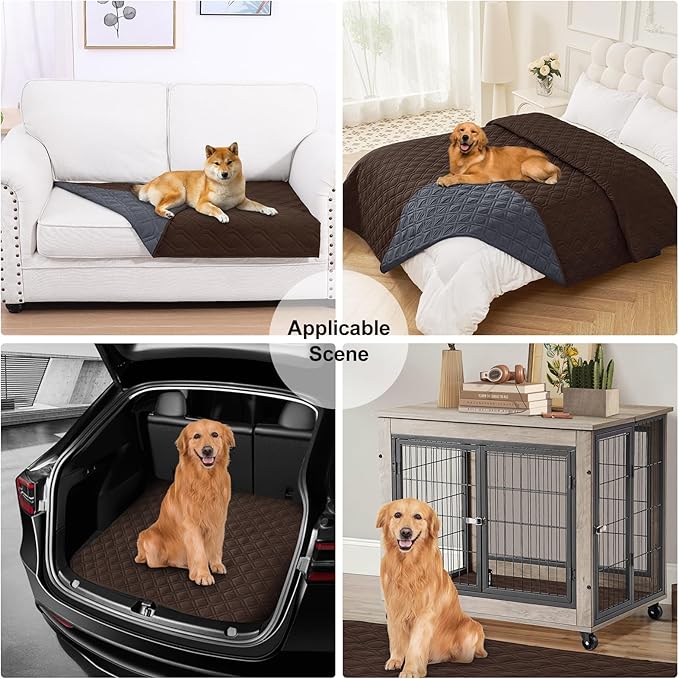 Smiry Waterproof Dog Blanket, 82x120 Inch Soft Pet Bed Cover Reversible, Washable Sofa Couch Furniture Protector for Small Medium Large Dog Puppy Cat, Geometric, Chocolate/Dark Grey