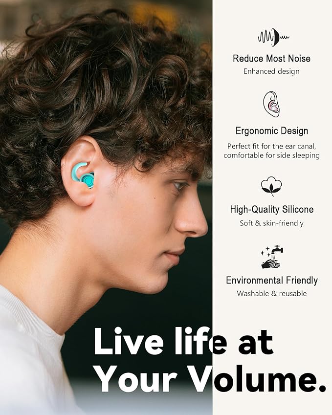 SUPCEAT Ear Plugs for Sleeping - Noise Reduction Soft Silicone Earplugs, 2 Pairs Reusable Hearing Protection Earplugs for Noise Sensitivity, Sleep,Snore,Travel, Sound Reduction Noise Cancelling - Blue
