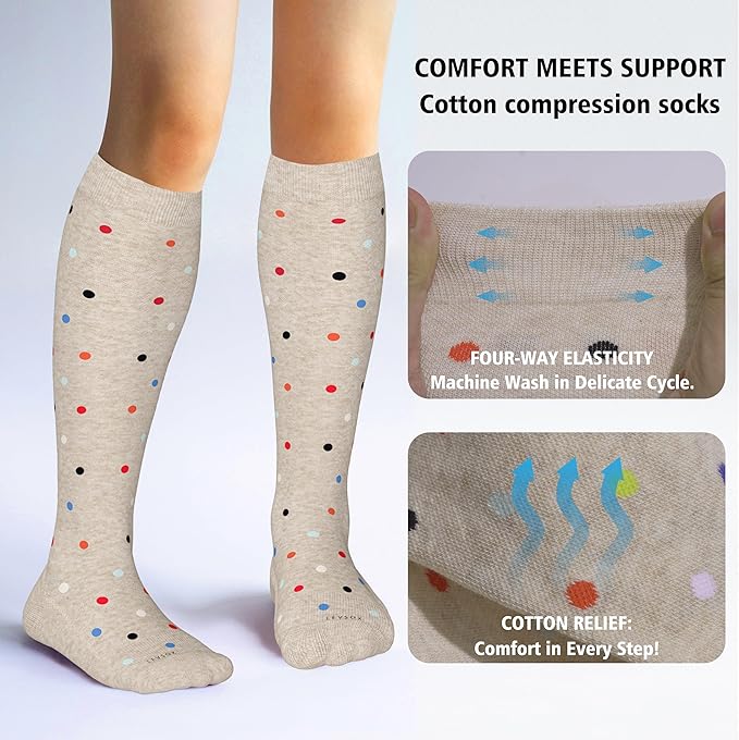 LEVSOX Thick Cotton Compression Socks for Women&Men 20-30mmHg Knee High Cute Support Sock for Nurses, Pregnancy, Travel