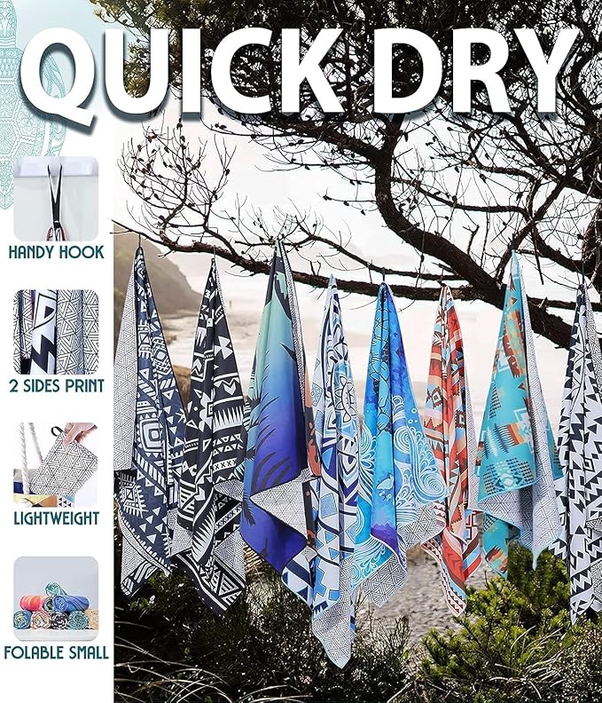 2 Packs Sand Proof Microfiber Beach Towels Adult –Quick Fast Dry Beach Oversized Accessories for Travel Swim Pool Yoga Camping Blanket Essentials Lightweight Must Haves Women Gifts Puper Mandalas