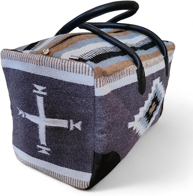 Aztec Large Weekender Southwestern Duffel Bag Saddle Blanket Bag 100% Leather Handles (Verlie)