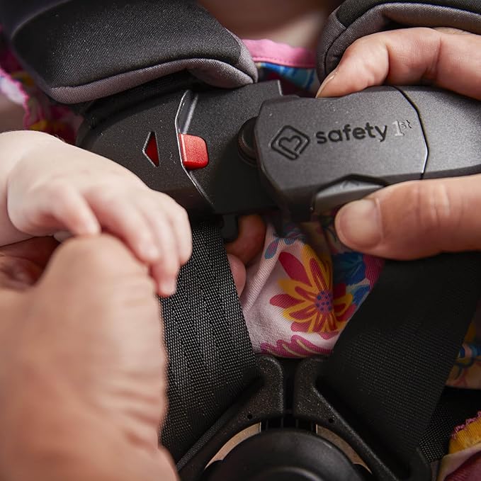 Safety 1st EverSlim 4-in-1 Convertible Car Seat, SecureTech Chest Clip, Ultra-Slim, 4-Mode Infant to Booster, Baby Car Seat, Fits 5-100 lbs, Memory Foam, Fiddlehead