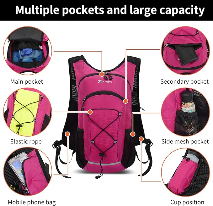 DOJUNS Hiking Backpack Lightweight Travel Backpack 20L Waterproof Hiking Daypacks Camping Backpack for Men Women (rose red)