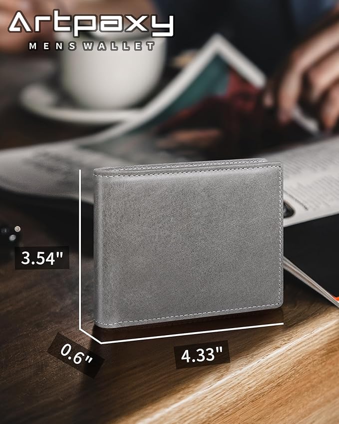 Artpaxy Mens Wallet Bifold Genuine Leather RFID Blocking Wallet for Men with 2 ID Windows 12 Card Holders 2 cash pockets 1 Gift Box