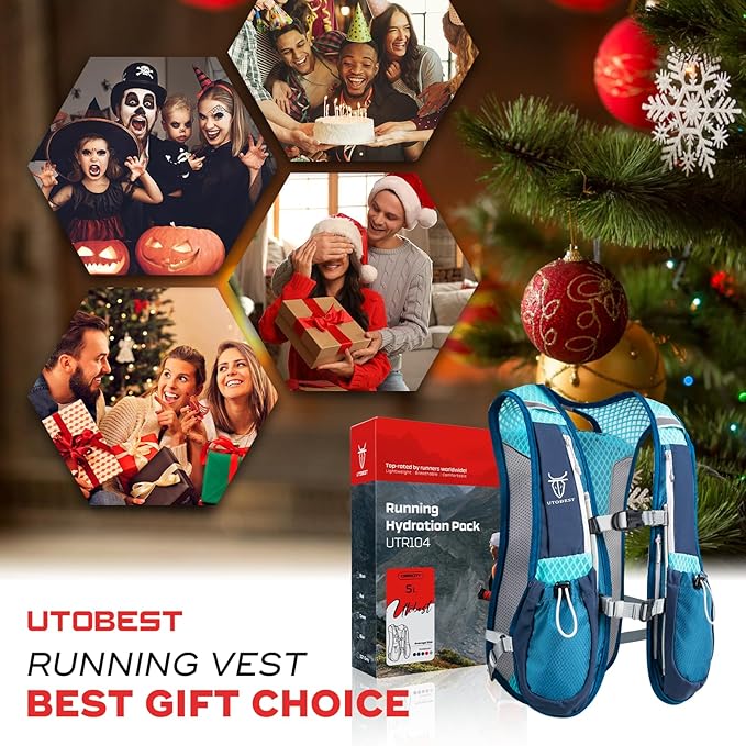 Running Vest, 5L Hydration Vest Lightweight, Breathable and Sweatproof Running Backpack, Adjustable Running Hydration Vest for Trail Running Marathon Race Jogging Cycling